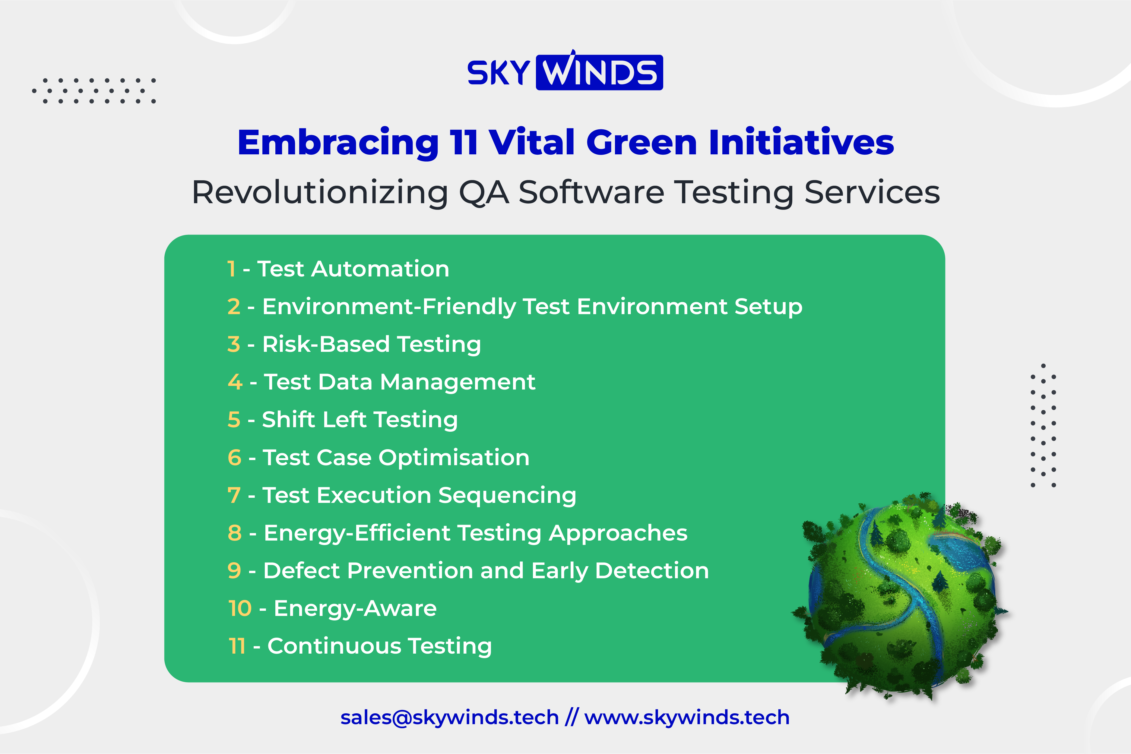 Embracing 11 Vital Green Initiatives Revolutionizing QA Software Testing Services Embracing 11 Vital Green Initiatives Revolutionizing QA Green Sustainable Testing Services