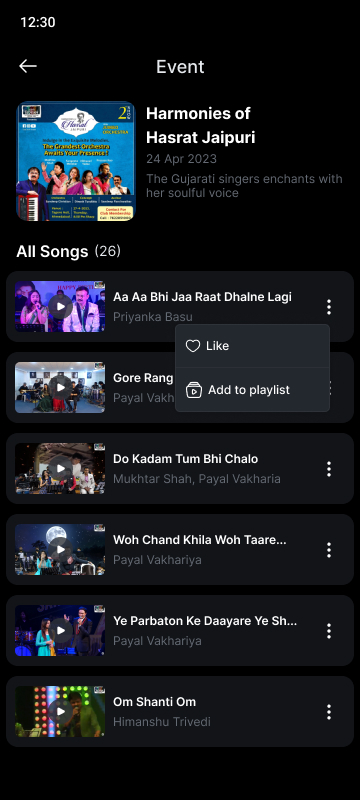 event playlist